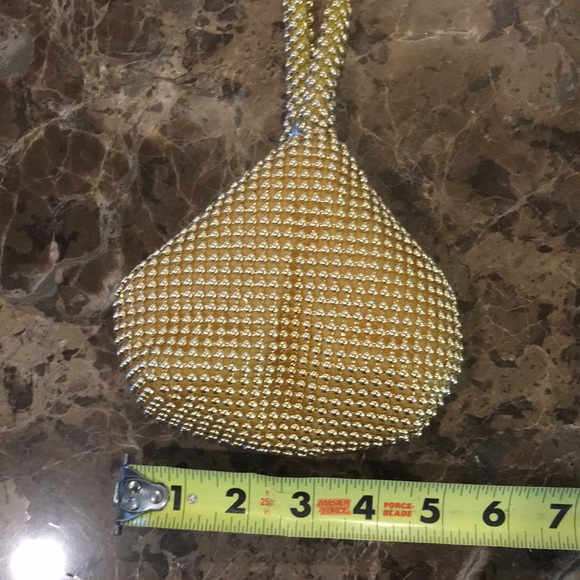 Gold Bead Mesh Sparkle Evening Bag Party Pouch Wristlet - Picture 12 of 12